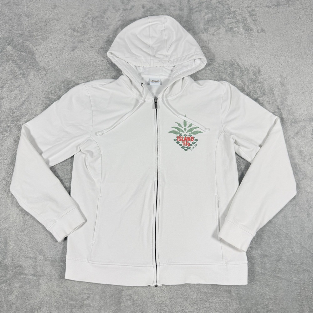 Crazy Shirts L Zip Up Hoodie White Pineapple Island Life Hawaii Graphic